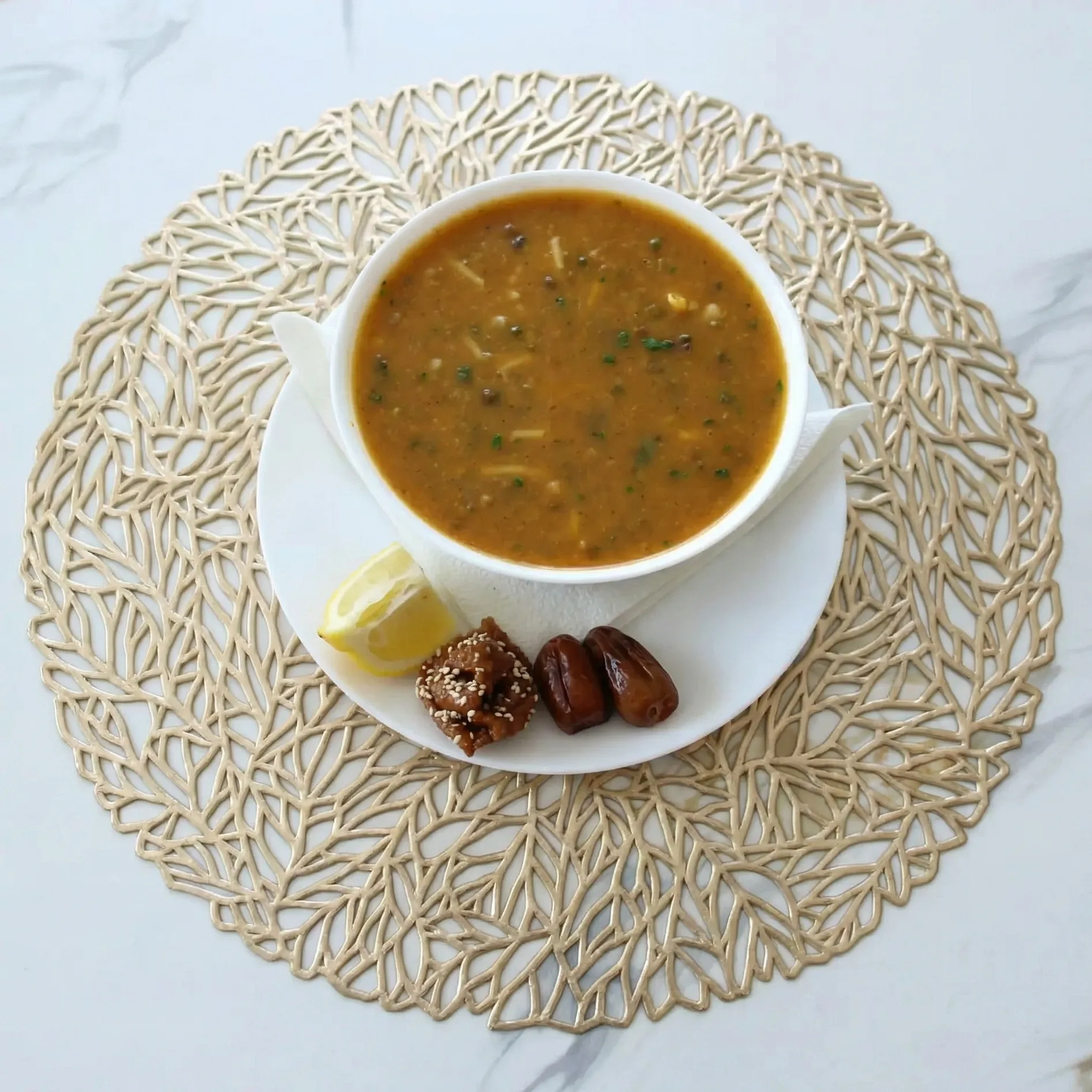 Harira Soup at Tajine House Restaurant Edmonton - traditional Moroccan lentil and tomato soup